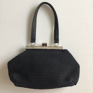 Black SAK Purse Mini Evening Hand Bag Knit Lined Snap Close Cocktail Party Retro